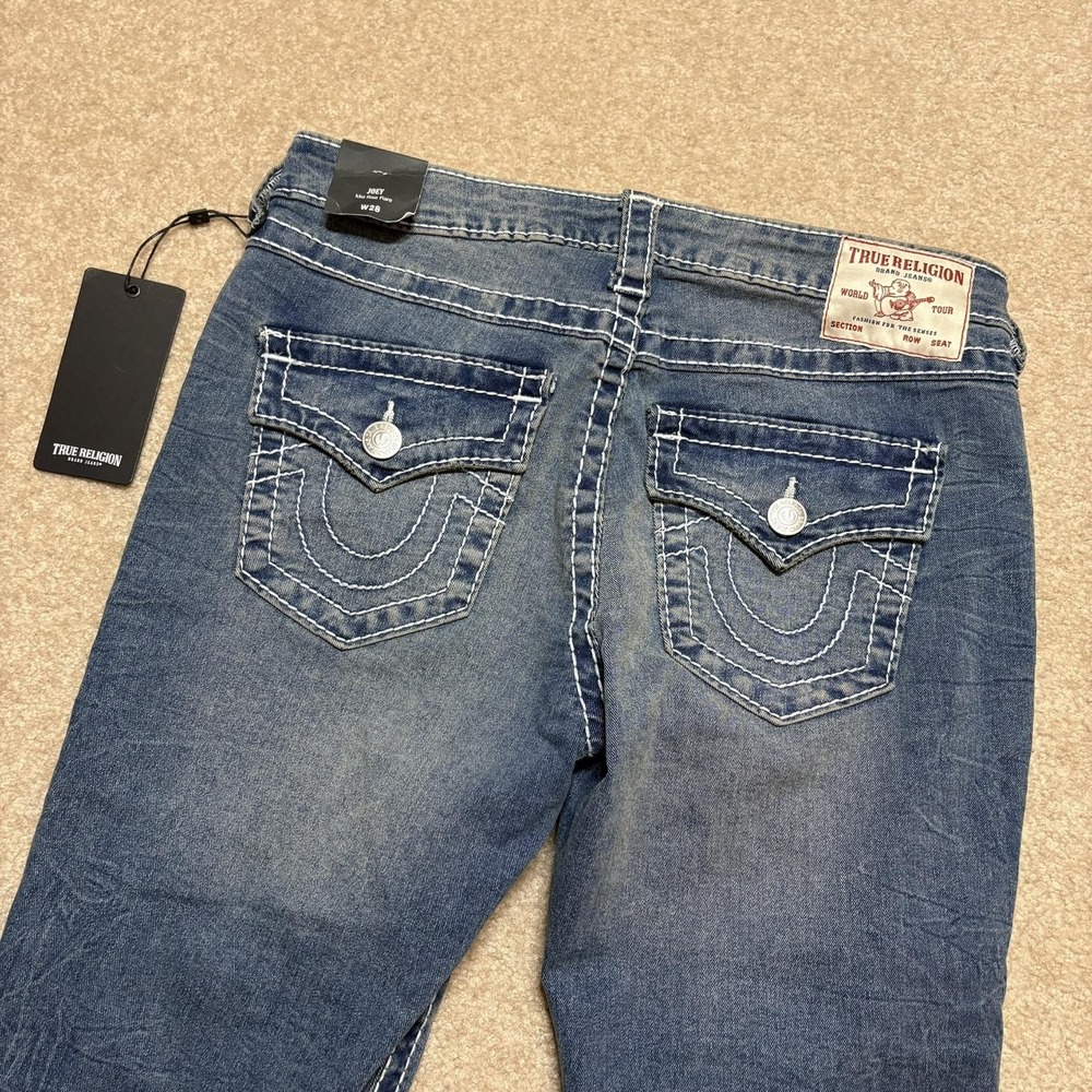 True Religion‎ Joey Big T Flap Jeans Womens 28 Medium Wash Mid Rise Flare Denim